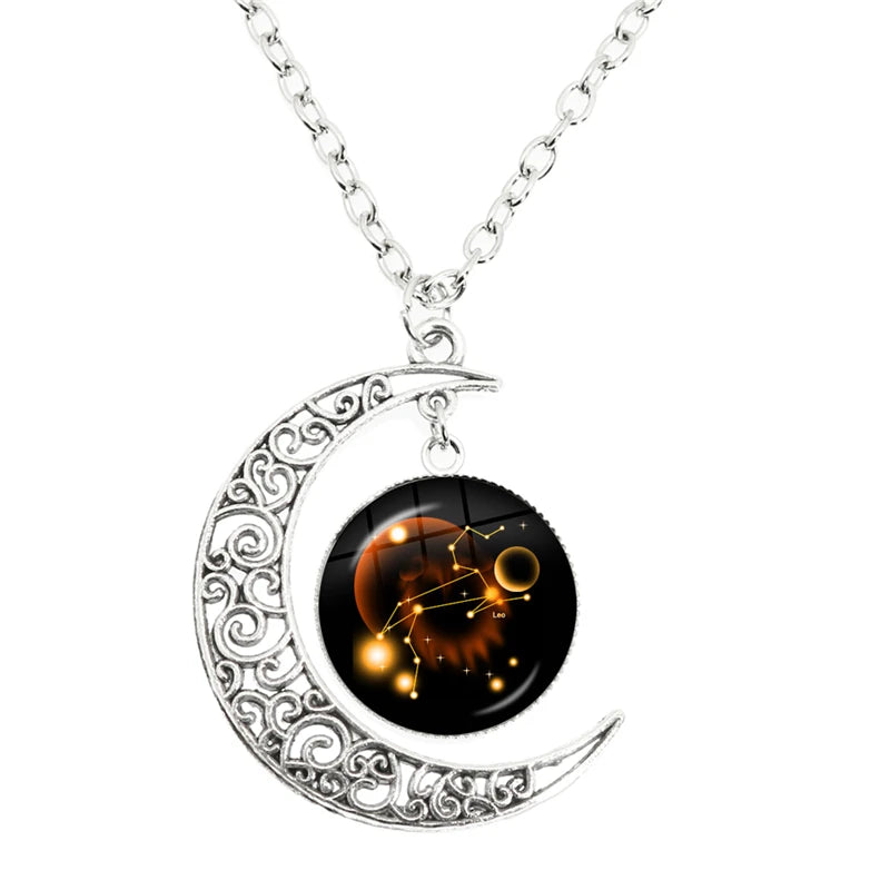 12 constellation escorpião sagitário capricórnio aquarius pingente prata cor crescente lua colar jóias presente de aniversário