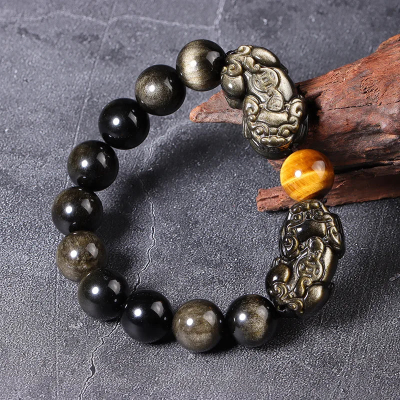 Pulsera de obsidiana con doble Pixiu