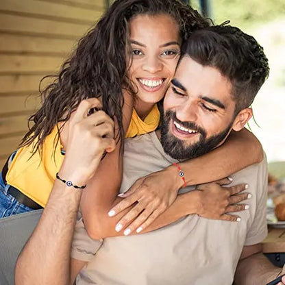 12 Pulseiras Olho Grego Vermelhas para Casal, Femininas e Masculinas, com 7 Nós da Sorte, Feitas à Mão, de Fio Trançado Ajustável, Joia de Amizade Familiar