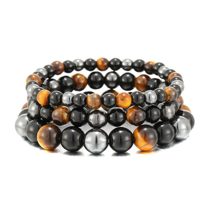 Natural preto obsidiana hematita tigre olho contas pulseiras masculino para proteção de saúde magnética mulher alma jóias pulsera hombre