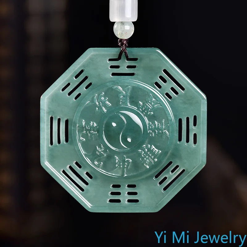 Colar com pingente Bagua de jade natural, amuleto octogonal Yin Yang Taiji, proteção, cura, Feng Shui, presente da sorte, para mulheres e homens.