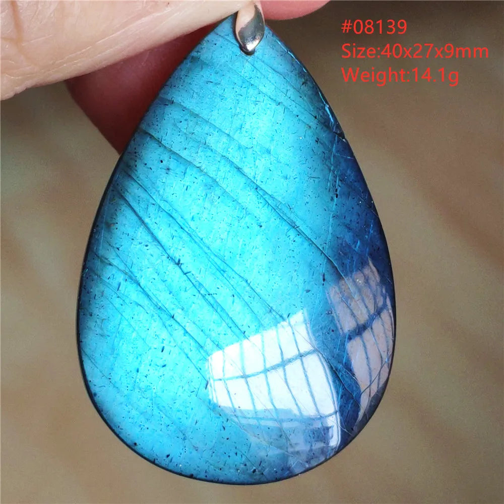 Colar de Pingente de Labradorita Azul Natural em Formato de Gota com Brilho para Mulheres e Homens AAAAAA