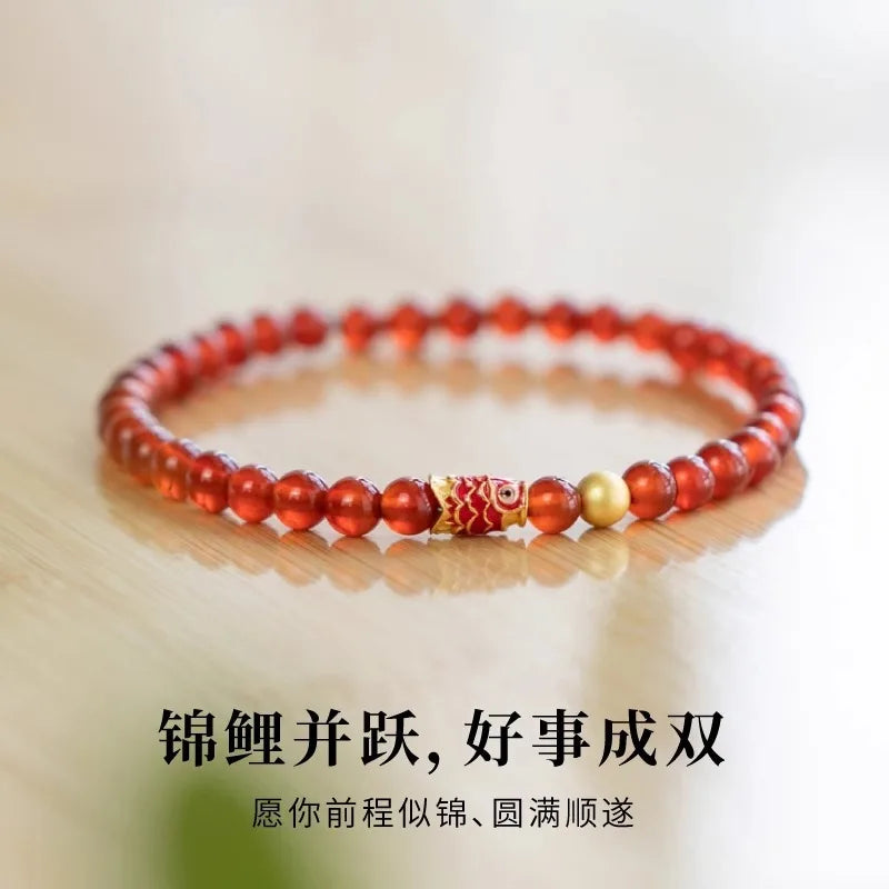 Pulsera de ágata roja con koi