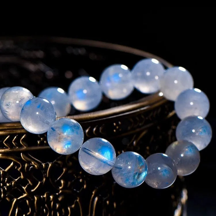 Natural moonstone pulseira feminino azul luar vitreo material indiano gelo transbido azul luar arco-íris sorte handstring