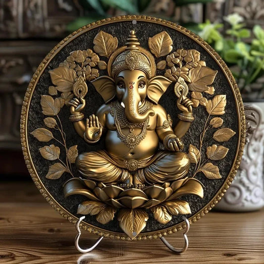 Cuadro Ganesha Dorado: Impresión Decorativa. Impresión decorativa plana con efecto visual de profundidad.