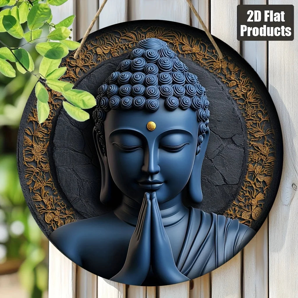 Cuadro Buda Azul: Impresión Circular. Impresión decorativa plana con efecto visual de profundidad.