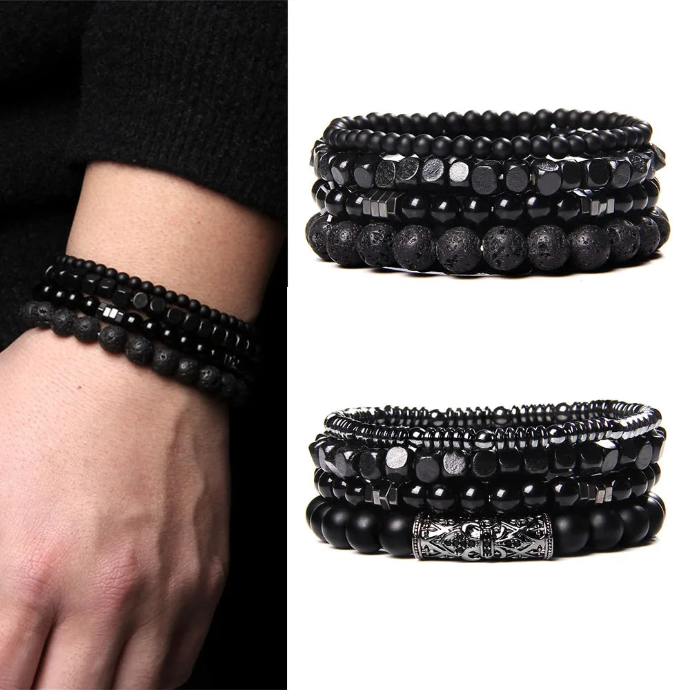 Conjunto de pulseras de cuentas y cuero
