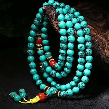 Pulseira turquesa natural mala contas 108 colar suéter corrente verde turquesa pedra multicamadas borla charme pulseiras pulseiras