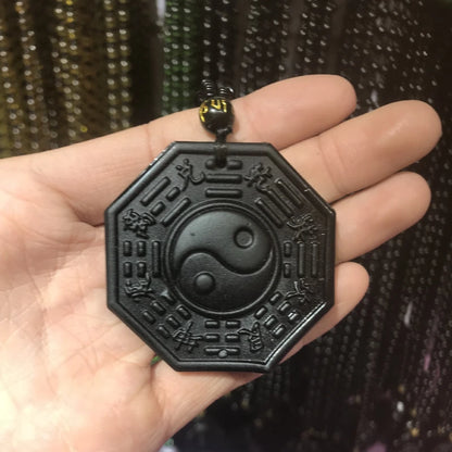 Collar Yin Yang de obsidiana ajustable