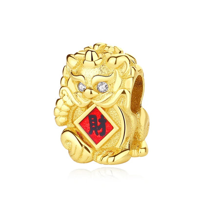 Pingentes de Prata Esterlina 925 Gato da Sorte Ano Novo Chinês Contas para Pulseiras e Colares Femininos Joias