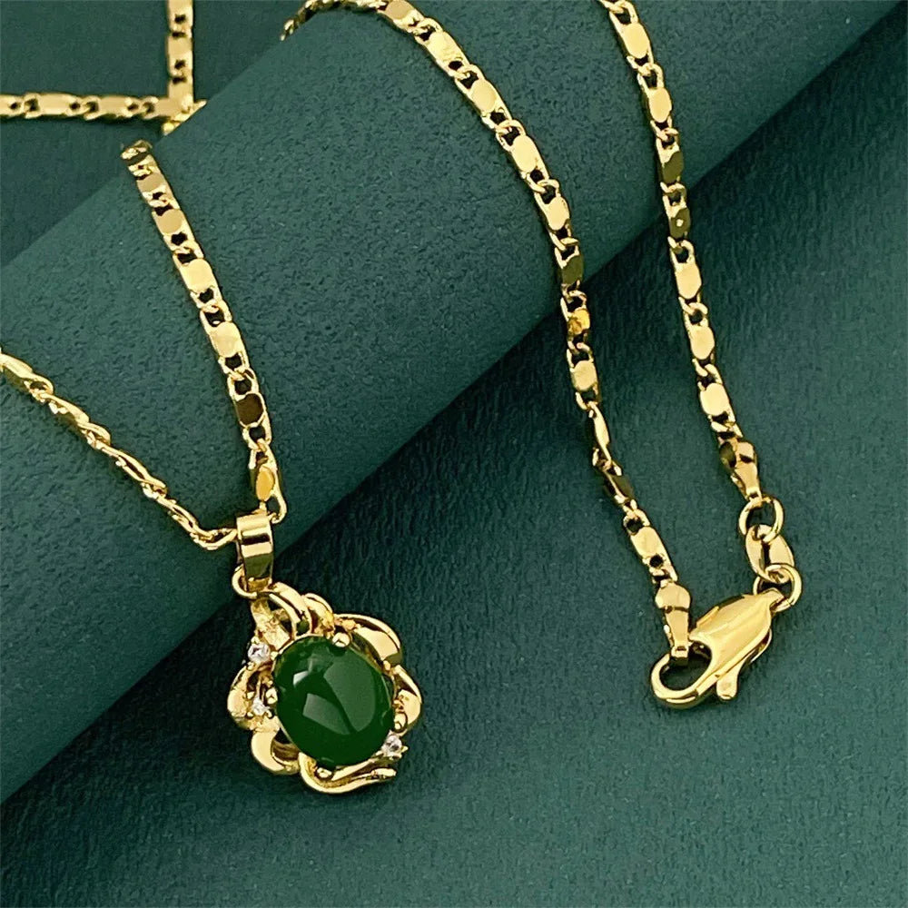 Luxo 24K 9999 Ouro Puro ouro real colar com pingente de jade feminino