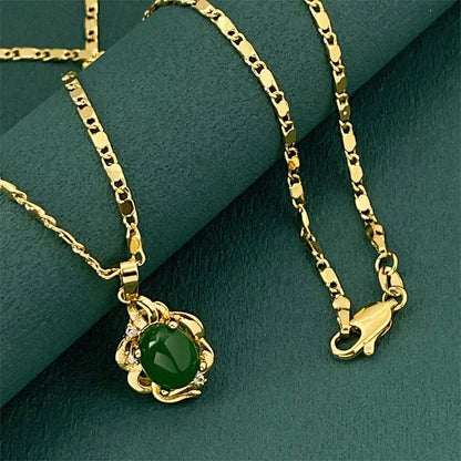 Luxo 24K 9999 Ouro Puro ouro real colar com pingente de jade feminino