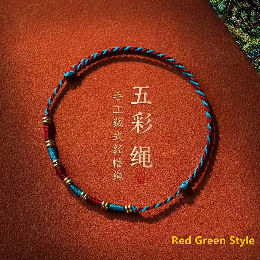 Pulseira Ajustável de Corda Trançada com Bandeira de Oração Tibetana de Cinco Cores, Estilo Étnico, Amuleto da Sorte, Unissex, Presente para Festivais, Joia