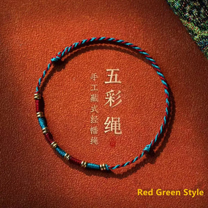 Pulseira Ajustável de Corda Trançada com Bandeira de Oração Tibetana de Cinco Cores, Estilo Étnico, Amuleto da Sorte, Unissex, Presente para Festivais, Joia