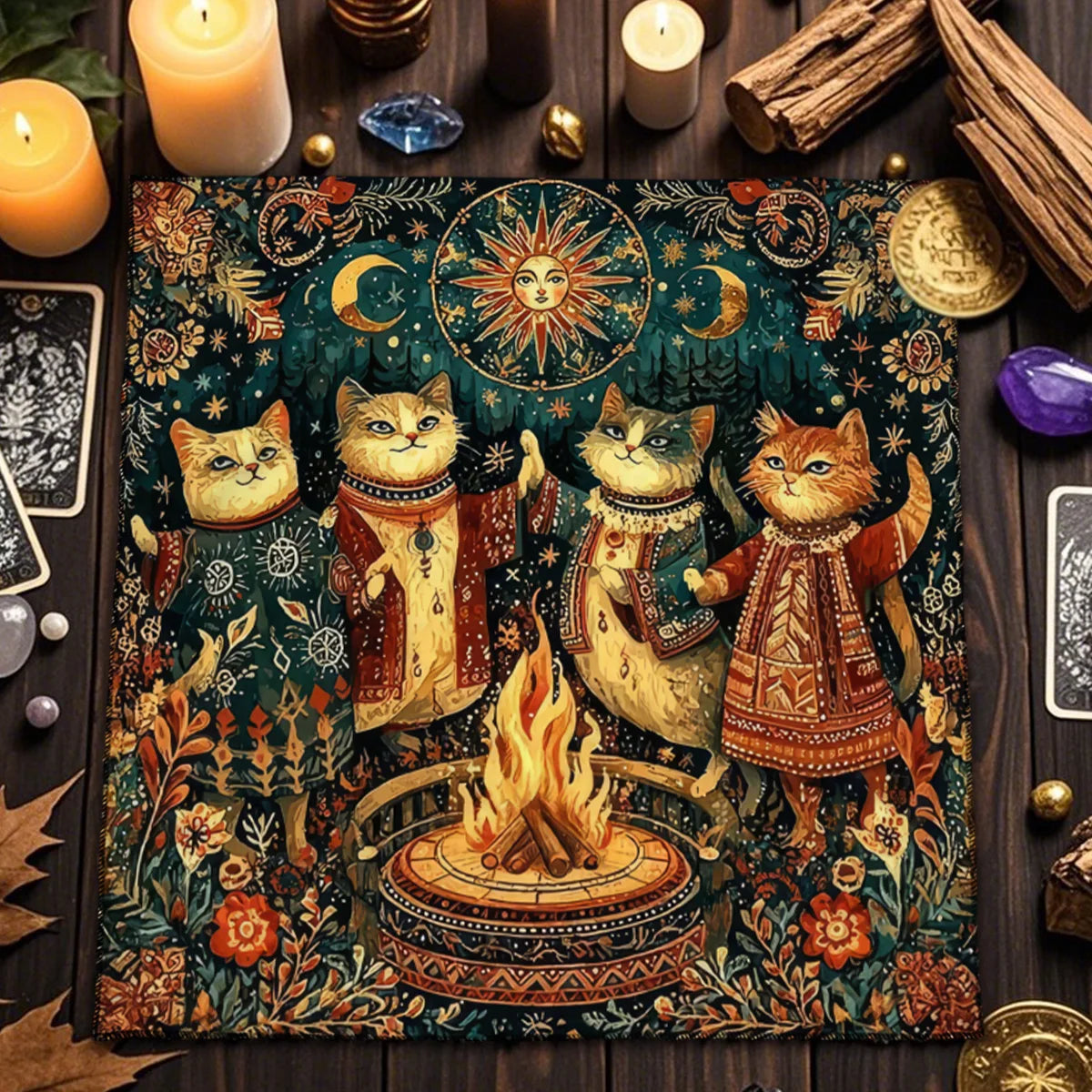 Mantel Gato Lunar · Tarot y Altar