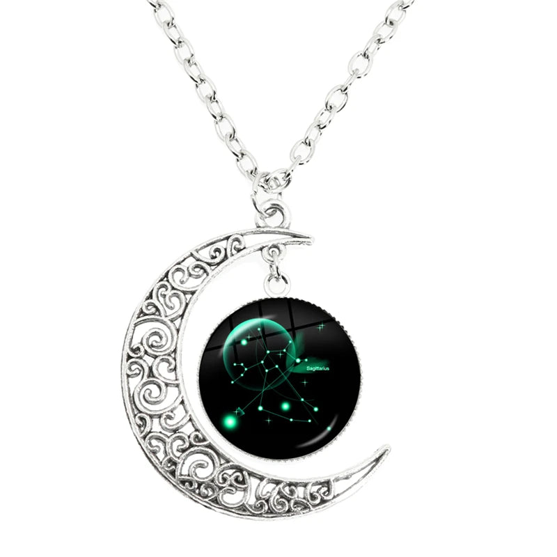 12 constellation escorpião sagitário capricórnio aquarius pingente prata cor crescente lua colar jóias presente de aniversário