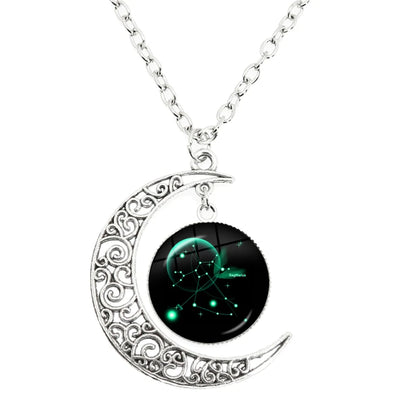 12 constellation escorpião sagitário capricórnio aquarius pingente prata cor crescente lua colar jóias presente de aniversário