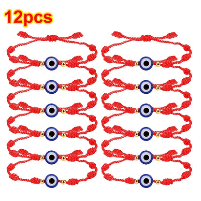12pçs pulseira azul mau olhado vermelho, mulheres, homens, 7 nós, corda trançada artesanal, ajustável, amizade, casal, joias