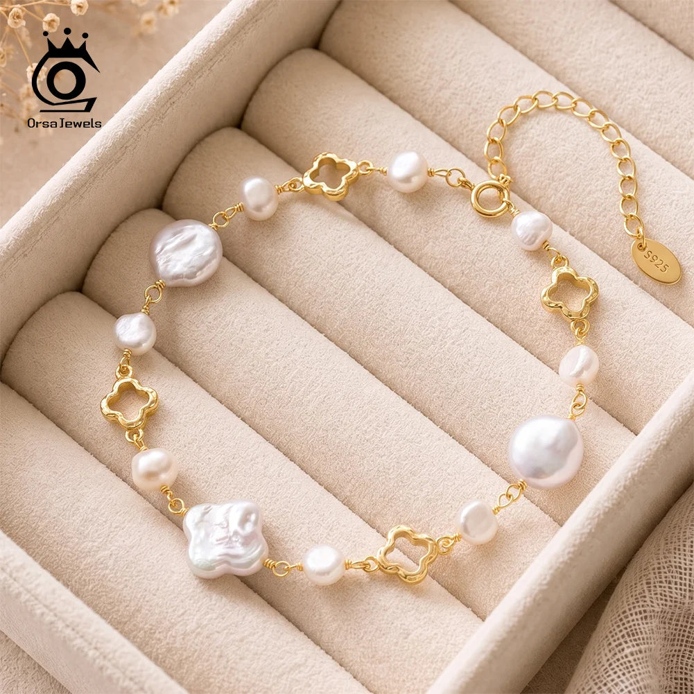 Pulsera de perlas barrocas con trébol