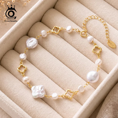 Pulsera de perlas barrocas con trébol