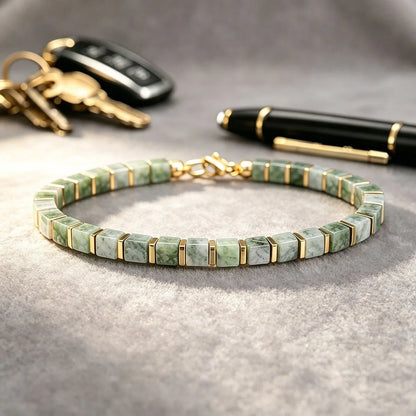 Pulseira de dinheiro com contas quadradas de pedra Dongling, estilo casual, atrai riqueza, abundância e prosperidade, joia artesanal de pedra natural, amiga da pele, adequada para uso diário.