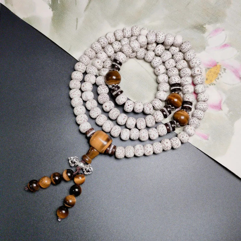 Pulseira e colar de contas de oração com pedra olho de tigre e estrela e lua, semente de Bodhi de Hainan, 108, unissex, budista