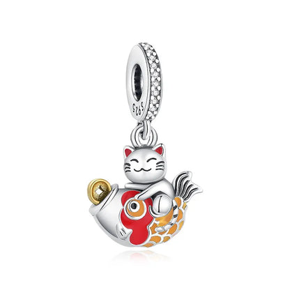 Charms Originais de Prata Esterlina 925, Pingente de Gato da Sorte, Boneca Japonesa, Presente de Ano Novo, Pulseiras e Colares para Mulheres, Joias