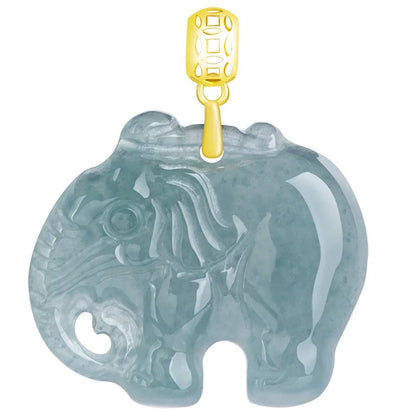 Pingente de Jade Azul Natural em Forma de Elefante Pequeno com Ouro 18K para Colar Feminino