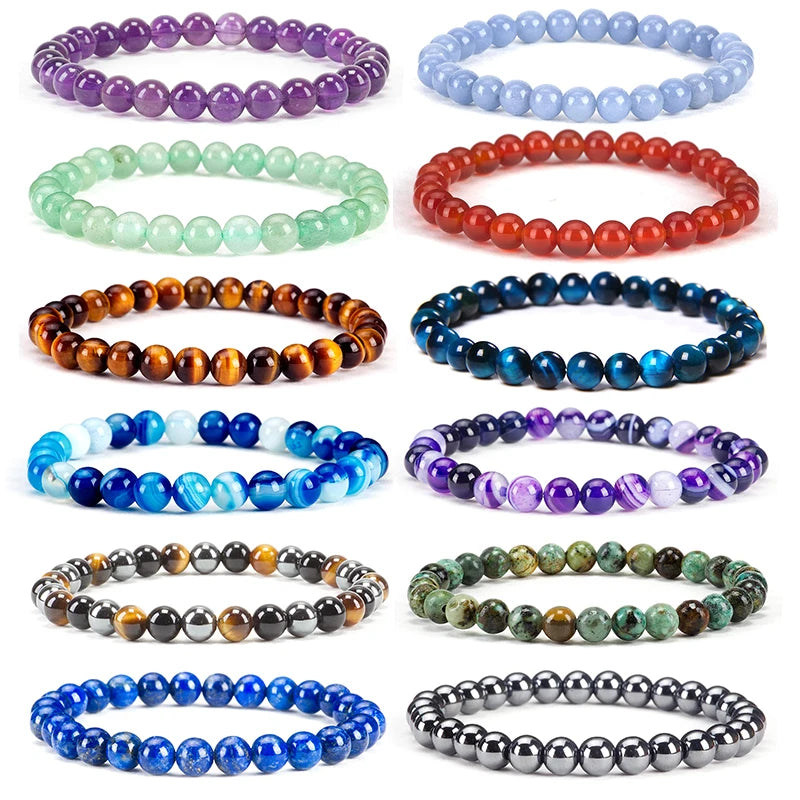 Pulseira de contas de pedra natural, com ametista, olho de tigre, cristal de quartzo e ágata, pulseiras de contas de pedras preciosas, joias para mulheres, para reiki e cura, presente para casais.