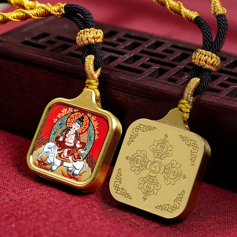 Vintage titânio aço thangka pingentes estilo tibetano zhakiram amarelo deus da riqueza colar talismã masculino e feminino