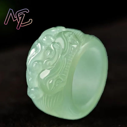 Anillo ancho Pixiu de jade