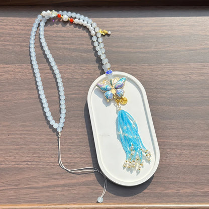 Pingente de Cabaça Auspiciosa Chinesa Artesanal com Bordado de Brocado Song e Borla de Contas, Charm para Bolsa e Enfeite para Carro, para Boa Sorte e Fortuna