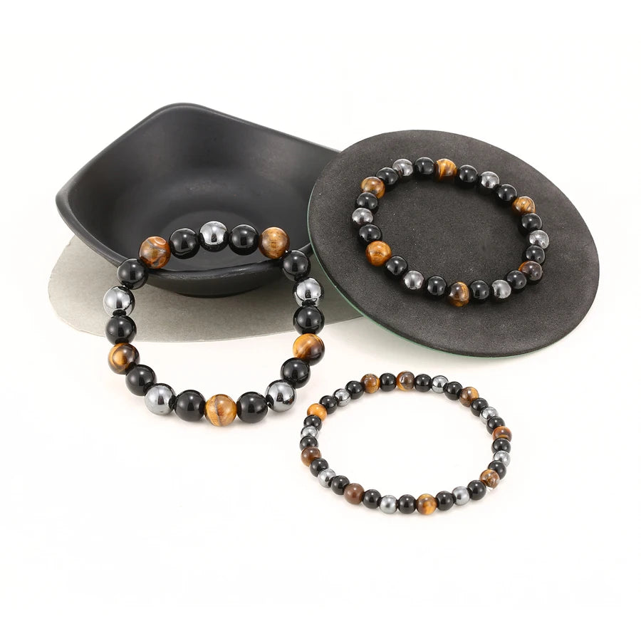 Natural preto obsidiana hematita tigre olho contas pulseiras masculino para proteção de saúde magnética mulher alma jóias pulsera hombre
