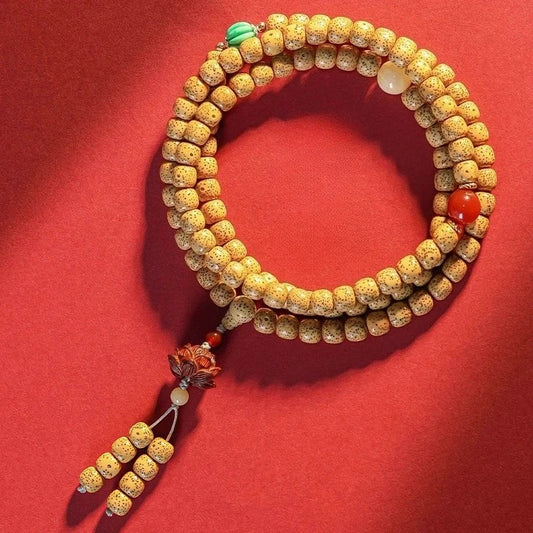 Pulseira de Contas 108 Sementes de Bodhi Douradas Naturais Envelhecidas Estrela e Lua, Contas de Oração Wenwan Mala para Homens e Mulheres, Joia para Alívio do Estresse, Presente