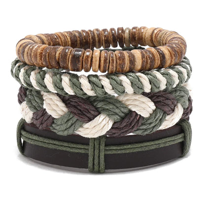 Pulseira de couro boêmio masculina, pulseira tecida à mão, pulseira de contas de madeira para homens, pulseira com pingente, joias masculinas