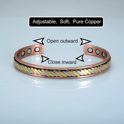 Vinterly-Pulseiras Magnéticas de Cobre para Mulheres, 8mm, Rosa Torcida, Ajustável, Ímãs de Energia Sanitária, Pulseiras Metálicas, Punho Redimensionável, Jóias