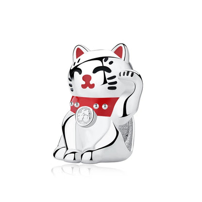 Charms Originais de Prata Esterlina 925, Pingente de Gato da Sorte, Boneca Japonesa, Presente de Ano Novo, Pulseiras e Colares para Mulheres, Joias