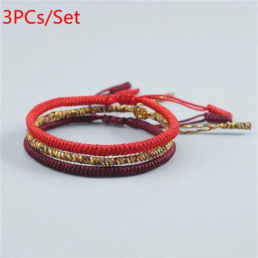 1PC/3PCs Pulseira de Moda com Trama de Corda Vermelha Tibetana e Nós Budistas