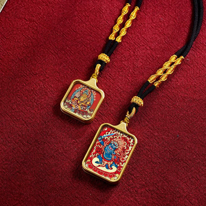 Vintage titânio aço thangka pingentes estilo tibetano zhakiram amarelo deus da riqueza colar talismã masculino e feminino