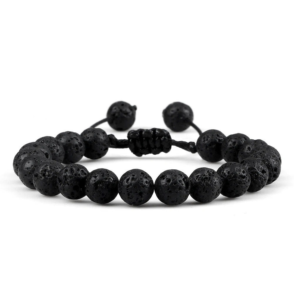 Clássico Black Volcanic Lava Stone Beads Pulseiras para homens, Natural Onyx Tiger Eye Pulseiras, Yoga Meditação Jóias, 6mm, 8mm