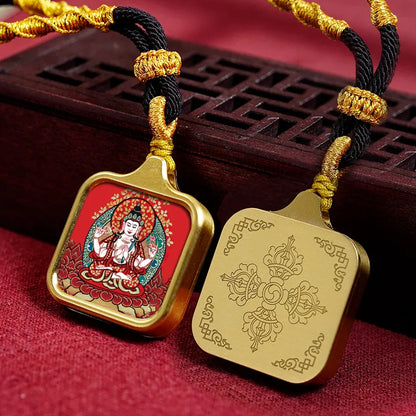 Vintage titânio aço thangka pingentes estilo tibetano zhakiram amarelo deus da riqueza colar talismã masculino e feminino