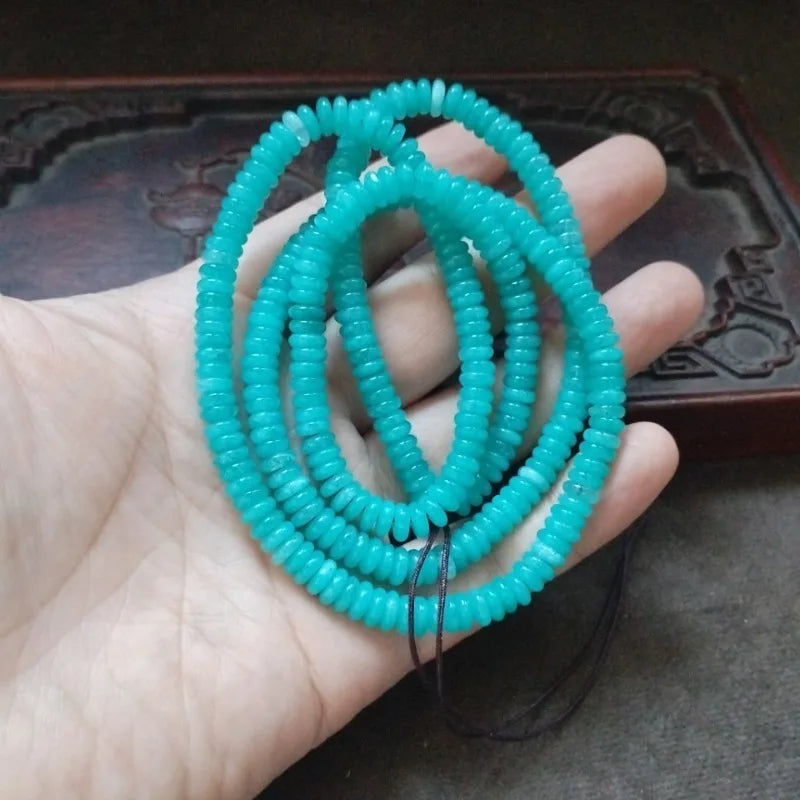 Colar Mala de 108 Contas Redondas Azul Turquesa Brilhante, Contas de Oração Budista com Pedra Preciosa Ciano para Meditação