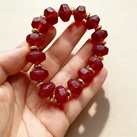 Pulseira de Contas de Liuli Vermelho Vinho Estilo Chinês Tradicional Vintage Tibetano para Homens, Amuleto da Sorte, Bênção, Riqueza, Fortuna, Oração, Mala Espiritual