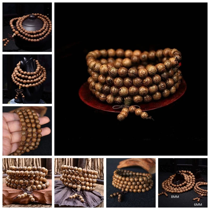 Chic 108 Madeira frisada budista Buddha oração talão Mala pulseira colar