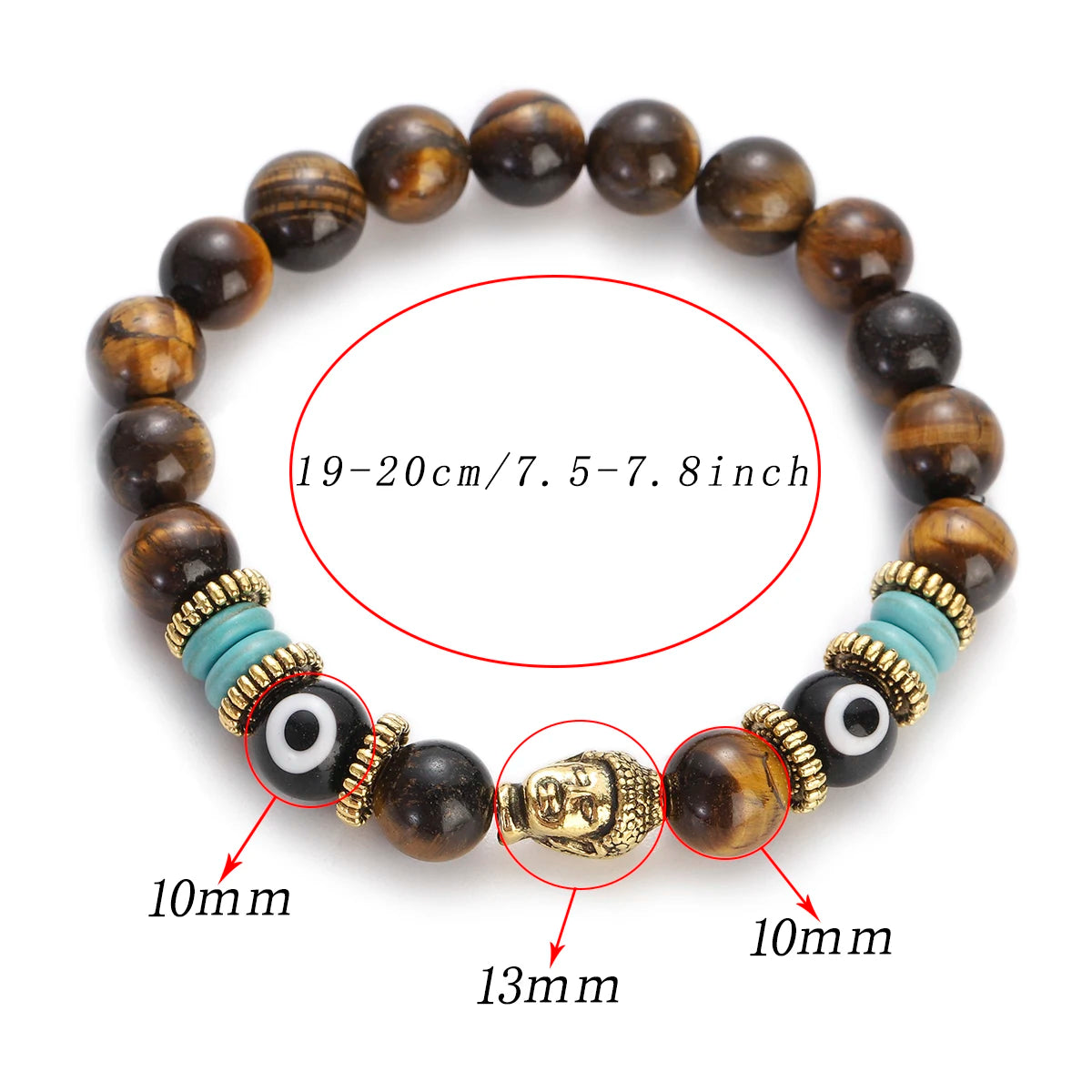Pulsera de Buda y ojo turco de 10 mm