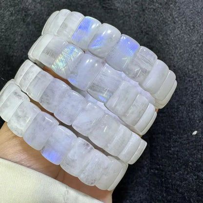 Aaaaa boa qualidade azul arco-íris moonstone pulseira de pedra natural jóias pulseira para mulher para presente atacado! cerca de 8 * 12mm