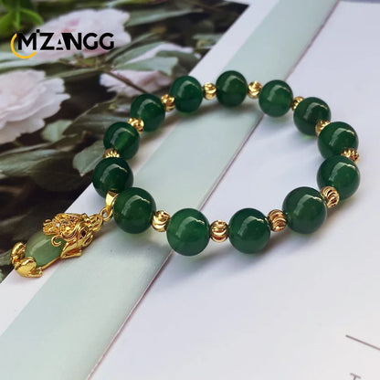 Pulseira pixiu de jade verde natural, ágata de nível a, moda masculina e feminina, joias requintadas, amuletos da sorte