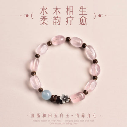Pulseira de Cristal Natural com Quartzo Morango, Quartzo Rosa e Quartzo Branco em Formato de Cubo de Açúcar, Pulseira de Cristal de Nicho, Presente para Mulheres 2026