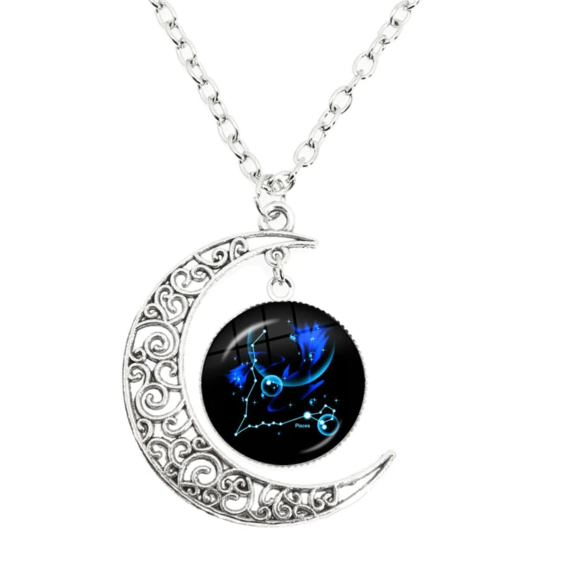 12 constellation escorpião sagitário capricórnio aquarius pingente prata cor crescente lua colar jóias presente de aniversário