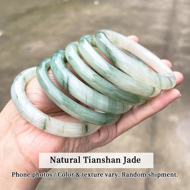 Pulseira de Jade Natural Tianshan com Faixa Larga, Bracelete de Pedra Verde e Branca para Mulheres, Joia de Cristal Curativa, Presente, Pulseiras e Braceletes